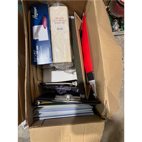 Envelopes clipboards lined paper and file folders
