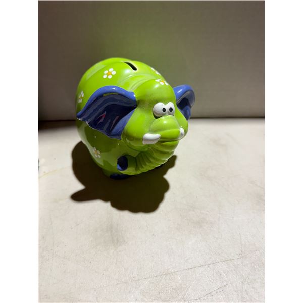 Green elephant piggy bank