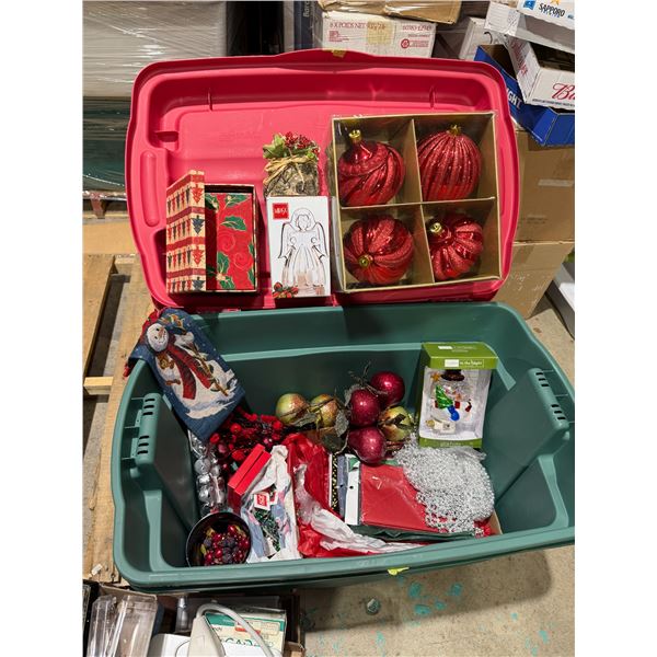 2 bins and Christmas decorations