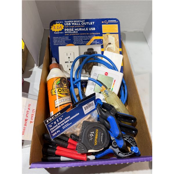 USB wall outlet gorilla glue clamps extension, cord, and other items