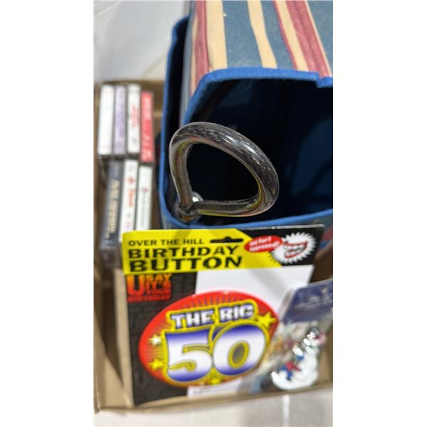 Storage baskets, cassettes Christmas decoration and the big 50 birthday button
