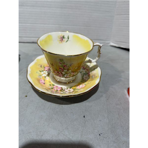 Royal Albert Meadows with delight, tea, cup, and saucer