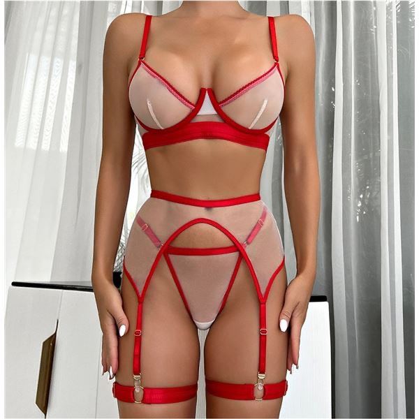 Kendra - RED bra, underwear and garter set Size M