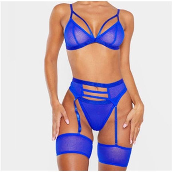 Samantha - BLUE bra, underwear and garter set Size S