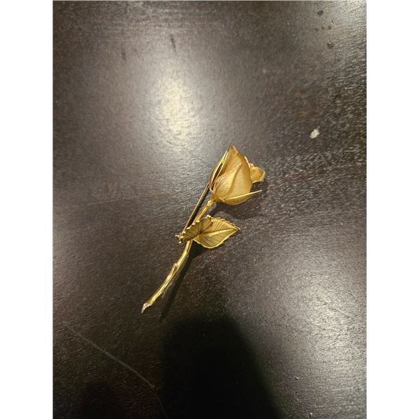 Gold toned Rose on a stem brooch