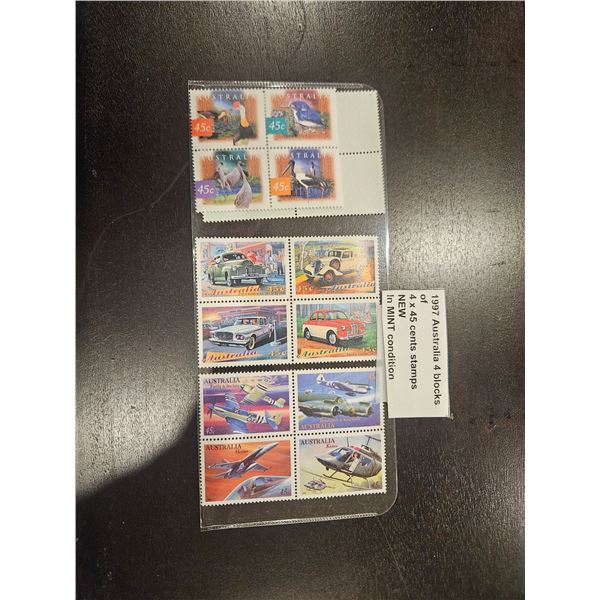 1997 Australia 4 blocks of 4x45 cents stamps
