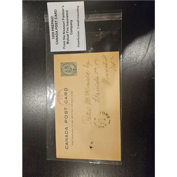 1909 prepaid Canada post card