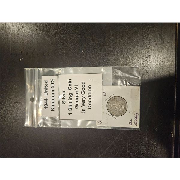 1944 UK 50% silver 1 shilling coin