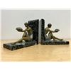 Image 1 : Vintage Art Deco Metal / Marble Bookends - Base: 8 x 3.5" and 6.75" tall