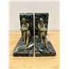 Image 2 : Vintage Art Deco Metal / Marble Bookends - Base: 8 x 3.5" and 6.75" tall