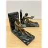 Image 5 : Vintage Art Deco Metal / Marble Bookends - Base: 8 x 3.5" and 6.75" tall