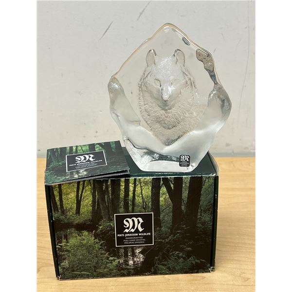 Swedish Mats Jonasson Wildlife Series Crystal Wolf Figure w/box & Paper Approx: 5.75"T 4.75"W