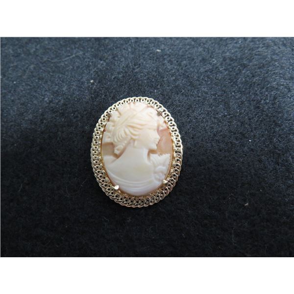 10K Yellow gold Cameo brooch.  Very nice! Marked 10K on arm.