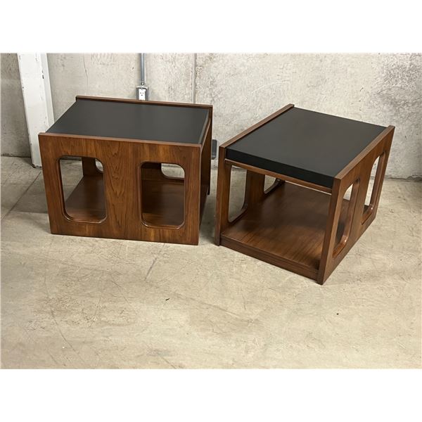2 Vintage Kroehler Wood & Vinyl Side / End Tables - Approx: 28 x 22 & 20.25"T see all photos