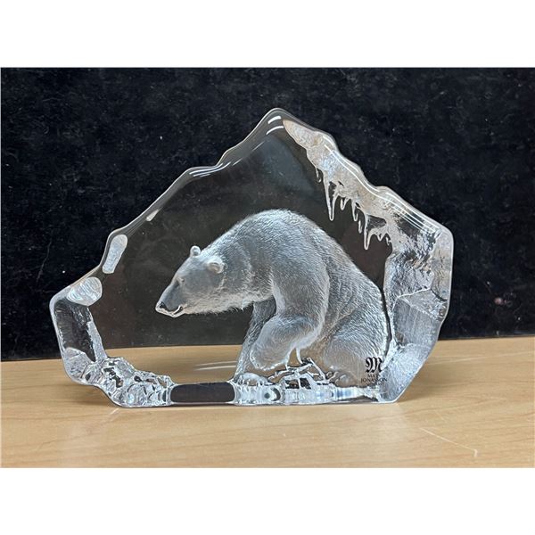 Swedish Mats Jonasson Crystal Polar Bear Figure Paperweight Approx: 5.5"W 4"T