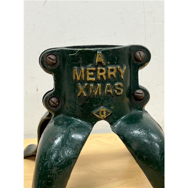 Vintage Embossed Cast Iron Christmas Tree Stand "A Merry Xmas"