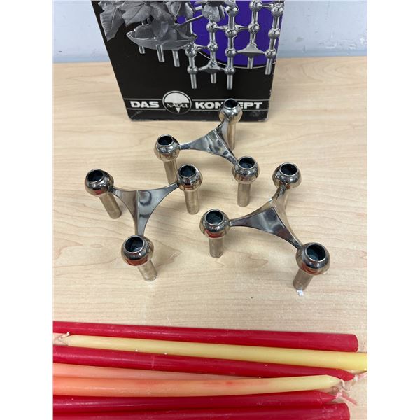 Vintage Stoff Nagel Variante S22 Modular Chrome Candle Holders w/ Box and some candles