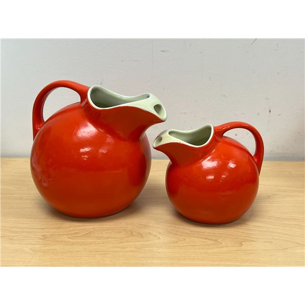 2 Vintage Hall's (USA) Ceramic Ball Jug Pitchers - 6.5 & 4.5" tall