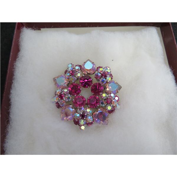 SHERMAN pink/magenta flower brooch.  Beautiful!