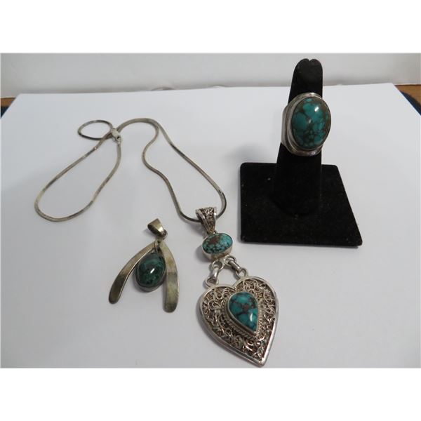 925 Silver & Turquoise? Jewelry lot  - see description and photos