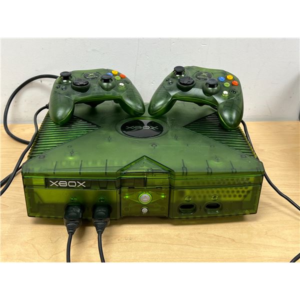 Translucent Green Microsoft XBOX System - see all photos, not tested.