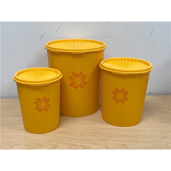 Vintage Yellowy / Orangeish Tupperware Canisters - Largest approx: 8.5"T 7"W