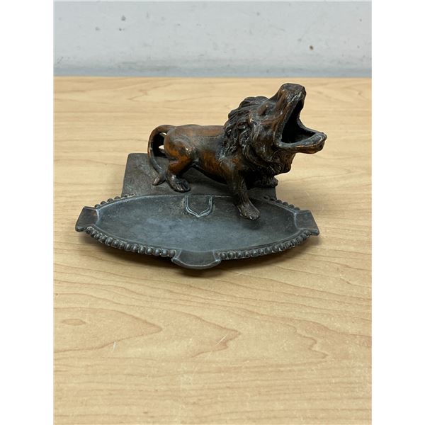 Vintage Figural Metal Lion Ashtray / Cigar Holder (made in Canada) Approx: 5.5"W 3.5"T