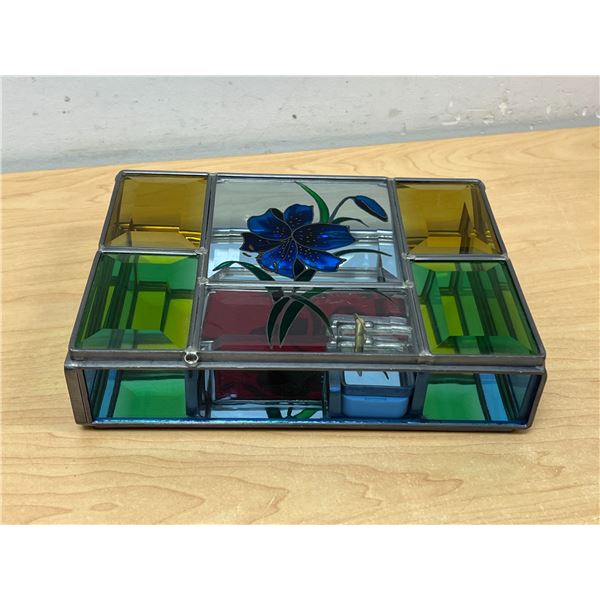 Nice Bevelled Edge Paneled Glass Musical Jewelry / Trinket Box - Approx: 8.5 x 6.5 & 1.75"T