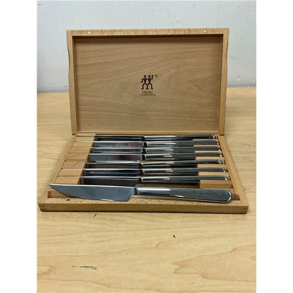 8 Zwilling J.A. Henckels Steak Knives in Wooded box