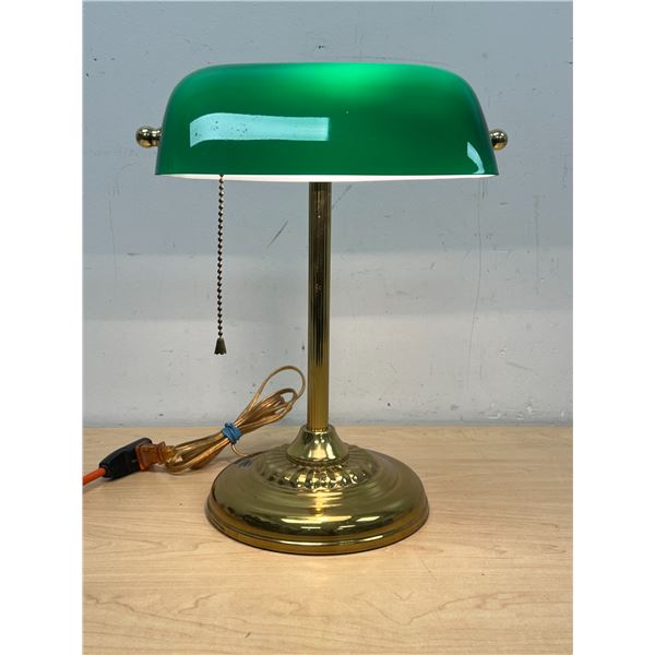 Brass with Green Glass Shade Bankers / Desk Lamp 10"W 14"T
