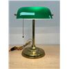 Image 1 : Brass with Green Glass Shade Bankers / Desk Lamp 10"W 14"T