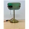 Image 3 : Brass with Green Glass Shade Bankers / Desk Lamp 10"W 14"T