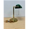 Image 4 : Brass with Green Glass Shade Bankers / Desk Lamp 10"W 14"T