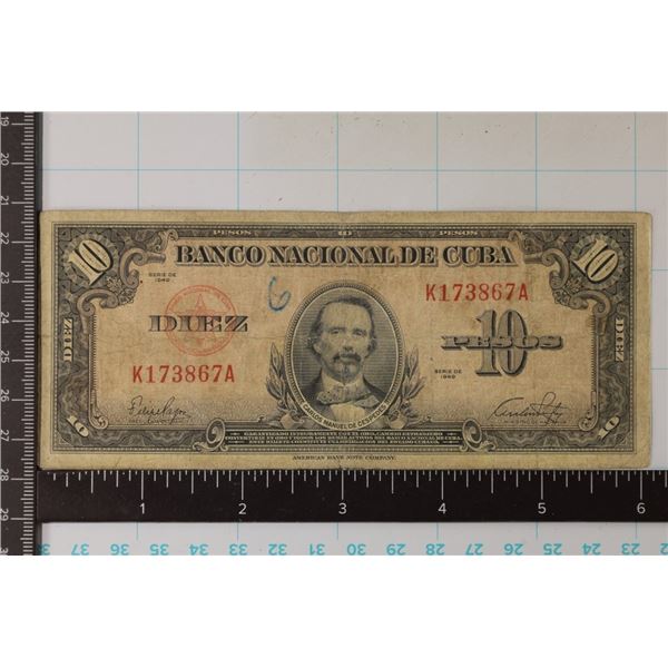 1949 CUBA 10 PESOS "CARLOS MANUEL CESPEDES"