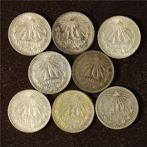 8-1919 MEXICO SILVER 10 CENTAVO COINS .3728 OZ.ASW