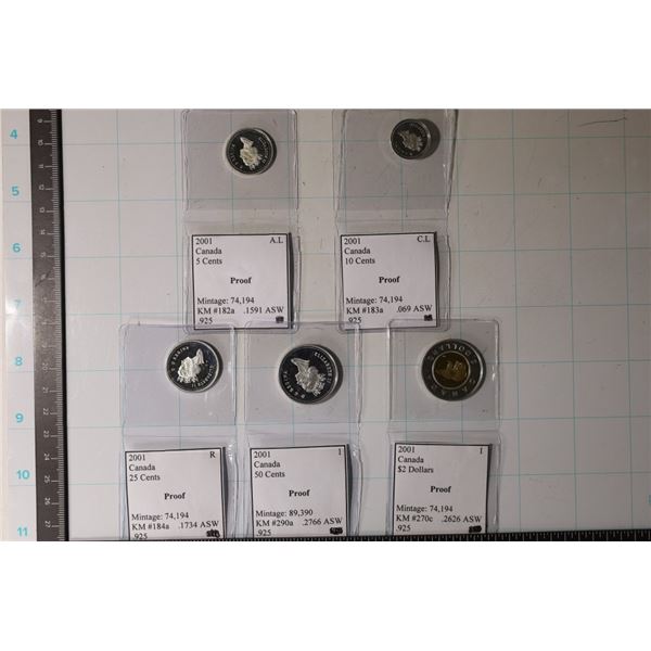 LOW MINTAGE STERLING SILVER 2001 CANADA 5 COIN SET