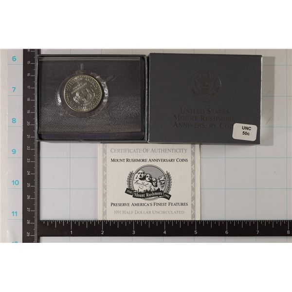 1991-D UNC MT. RUSHMORE US HALF DOLLAR