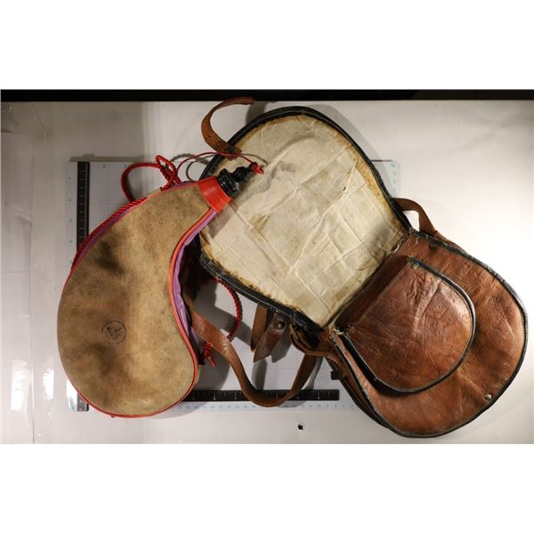 LEATHER MUSKET POWDER FLASK WITH LEATHER
