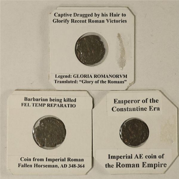3 ROMAN ANCIENT COINS: 364-383 A.D. DRAGGING