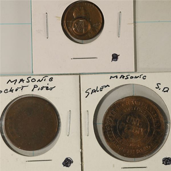 3 MASONIC COINS / TOKENS: MASONIC POCKET PEICE ONE