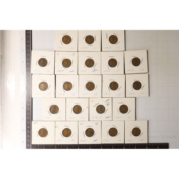 22 EARLY LINCOLN WHEAT CENTS: 1909-1919 SEE