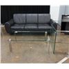 Image 1 : Black 3-Seat Sofa 83" x 20" x 34"H w/ 2 Clear Tables, Misc Sizes