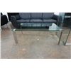 Image 2 : Black 3-Seat Sofa 83" x 20" x 34"H w/ 2 Clear Tables, Misc Sizes