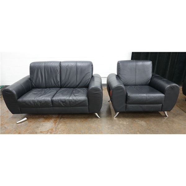 Black Loveseat 61" x 21" x 33"H & Matching Armchair 38" x 21" x 33"H