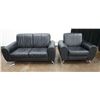Image 1 : Black Loveseat 61" x 21" x 33"H & Matching Armchair 38" x 21" x 33"H