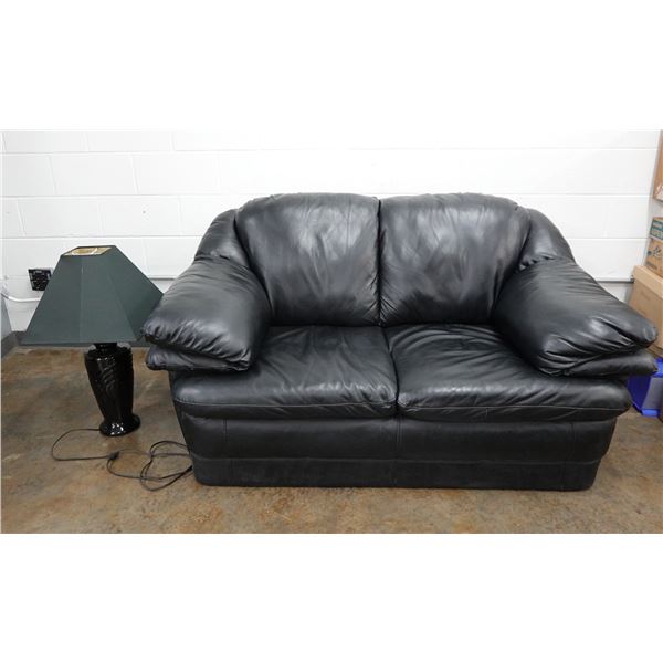 Black Loveseat 60" x 20" x 32"H & Table Lamp w/ Shade
