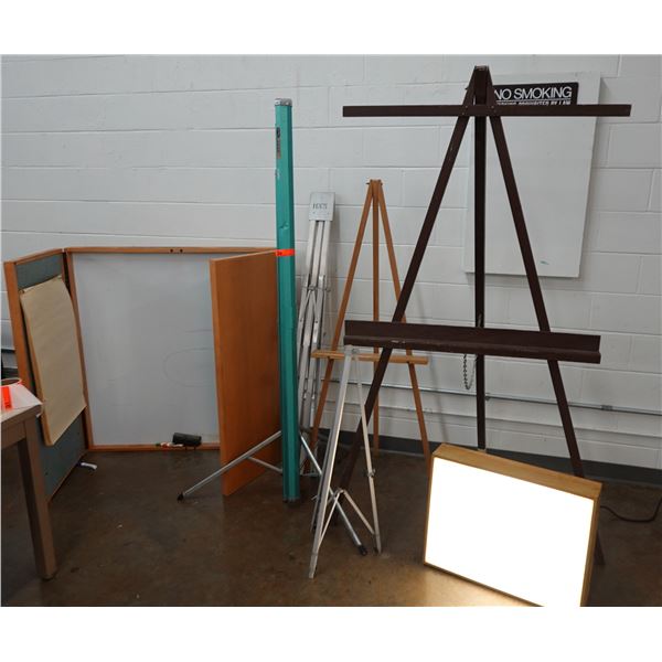 Multiple Easels, Projector Screen & White Board Cabinet, Misc Sizes