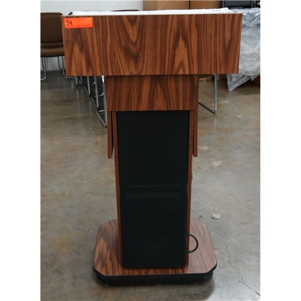 Wooden Podium Stand w/ Amplivox Sound System Base 22" x 17" x 44"H