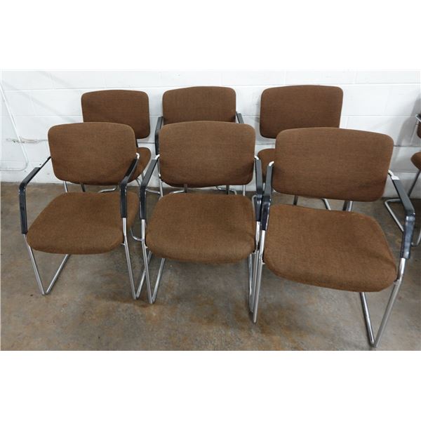 Qty 6 Metal Chairs w/ Upholstered Seats & Backs  21" x 19" x 32"H