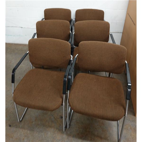 Qty 6 Metal Chairs w/ Upholstered Seats & Backs  21" x 19" x 32"H